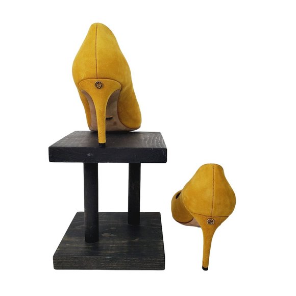 Gucci Suede Mustard Yellow Round Toe Pump Heels, Taylor Swift Favorite, Sz 8.5 - Picture 7 of 14